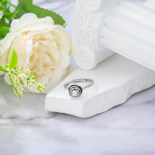Diamond Rose Rings for Women 925 Stering Silver Rose Open Rings Adjustable Ring Promise Rings Jewelry Birthday Gifts for Wife4