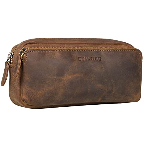 STILORD Melissa Grande trousse en cuir véritable avec fermeture éclair pour homme et femme, Moyen - Marron., m Cover