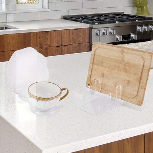 8 Pcs Acrylic Dinnerware Display Stand 4 Pcs 3 Tiers China Plate Display Stand Clear Dinnerware Easel Plate Holder and 4 Pcs Tea Cup Display Stand for Kitchen Utensils Tableware Display