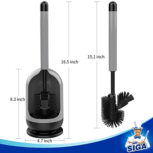 Mr.siga Toilet Bowl Brush And Holder For Bathroom, Non-Scratch Tpr Bristles, Under-Rim Brush Head, Gray & Black, 1 Pack #TOP7
