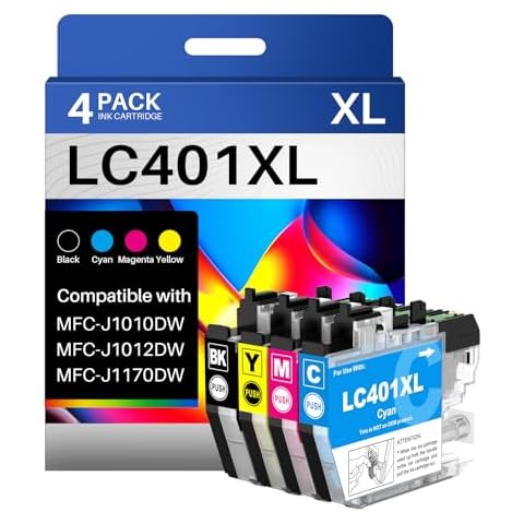 INK4U LC401XL LC401 Ink Cartridges Compatiable with LC401XL LC401 LC401XL Ink Work with MFC-J1010DW MFC-J1170DW MFC-J1012DW Printers (4 Pack) Cover