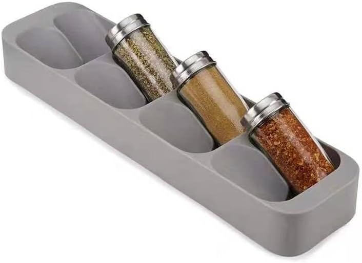 Spice Insert Drawer, 8 Grids Spice Rack Dining, Spice Storage for Kitchen | 39.5 x 10 x 4.8 cm | Grey