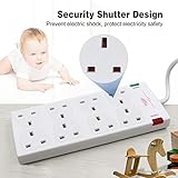 EXTRASTAR 8 Way Extension Leads with Surge Protection, 13A 3120W Approved British UK Wall Mounted Power Strips with 3 Metre Extension Cord for Home, Office - White - Image 5