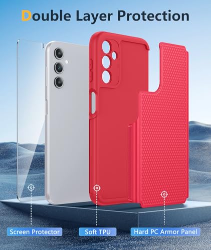 Image of FNTCASE for Galaxy A14-5G Phone Case: Samsung A14 5G Military Grade Drop Protection, 14ft Drop Tested, Screen Protector Included, Anti-Slip Matte Textured, TPU+PC Dual Layer Shockproof Cover (Red)