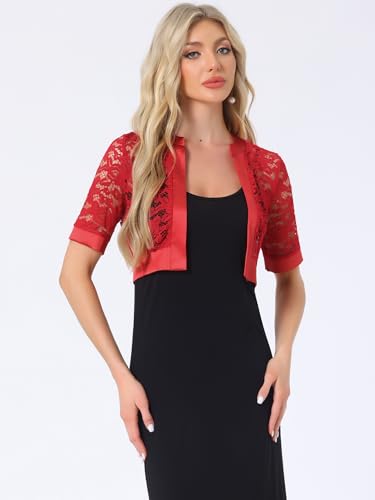 Image of Allegra K Lace Shrug for Women's Cropped Sheer Floral Lace Shrug for Evening Dresses