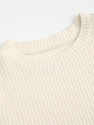 CIDER Sweaters for Women Crew Neck Fringe Long Sleeve Knit Crop Top Pullover Casual Basic Top Women's Long Sleeve4