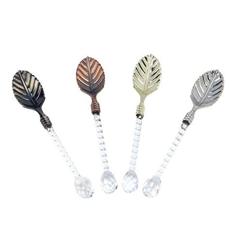 Crapyt 4 Pcs Crystal Alloy Coffee Spoons 4.37"×0.81" Retro Crystal Alloy Stereoscopic Spoon Crystal Spoon For Cake,Cream Retro Spoons Set Vintage Carved Spoons(Gold/Silvery/Copper/Bronze) #TOP1