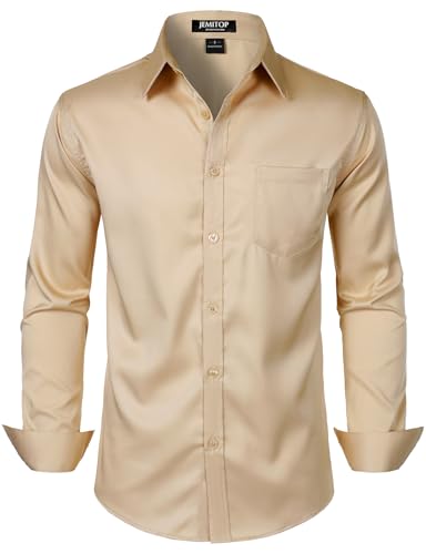 Men's Stretch Slim Fit Dress Shirts Formal Wedding Prom Business Long Sleeve Button Down Shirt with Pocket