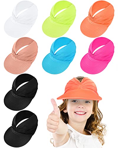8 Pieces Kids Sport Sun Visor Sun Beach Hat With Wide Brim Empty Top Baseball Caps With Uv Protection For Sports Beach Golf Hiking Elastic Hollow Top Beach Caps For Little Girls, 7 Colors #TOP18