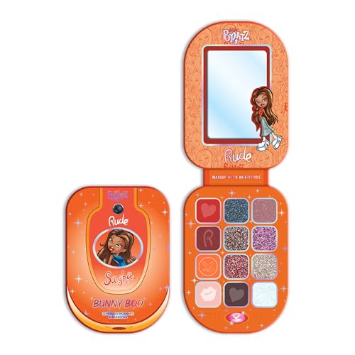 Rude Cosmetics Bratz Colorful Eyeshadow Palette for Women, Teen Girls - Mini Eye Shadow Make Up Palettes - Glitter, Matte, Metallic & Shimmer Eyeshadow for Eye Makeup - Bunny Boo