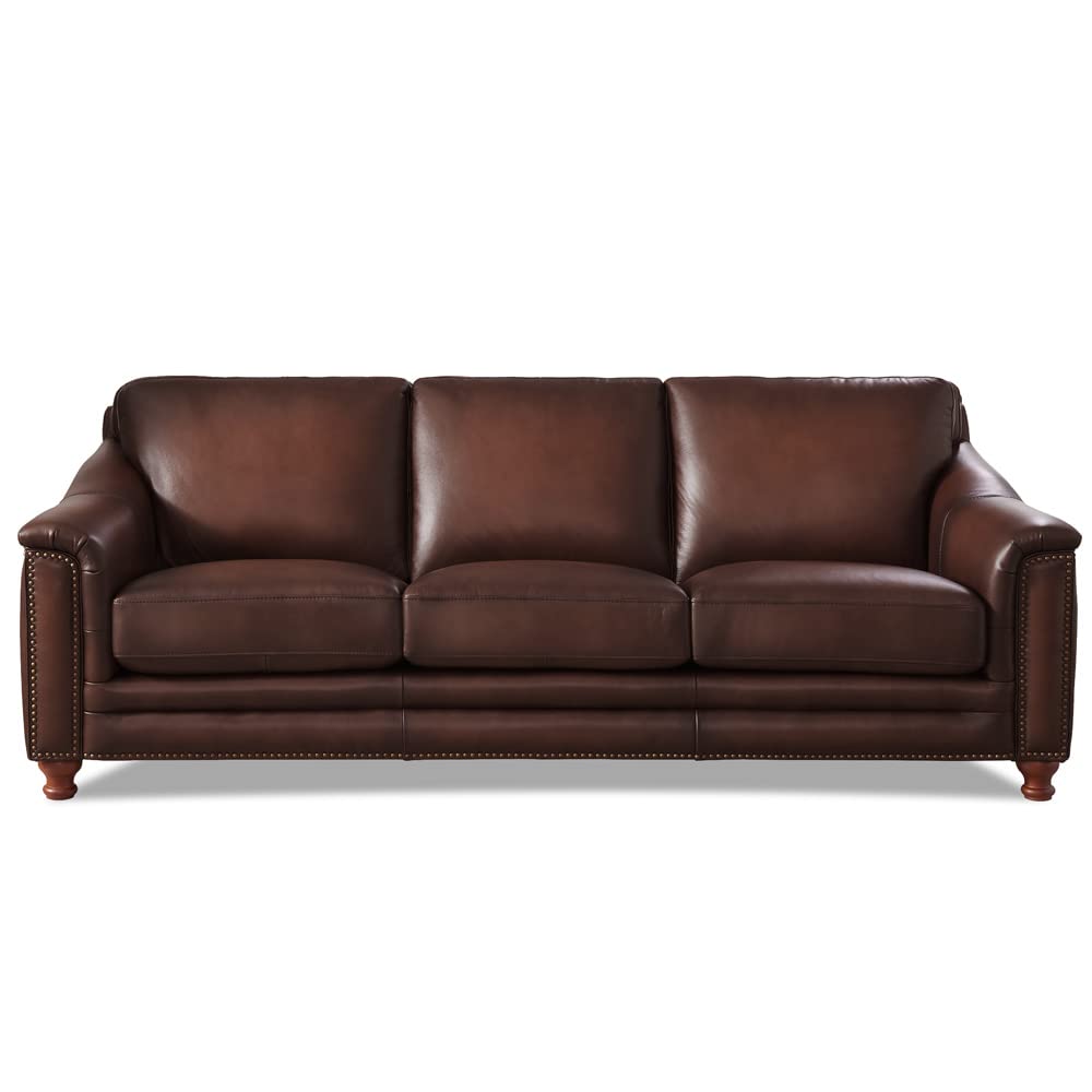 Hydeline Belfast Top Grain Leather Sofa Couch,91.5", Caramel Brown, Feather Down, Memory Foam and Springs Seating