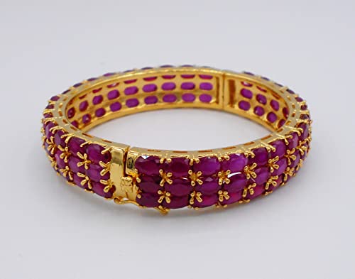 Rare Thai Jewelry Gorgeous 22K 23K 24K Yellow Gold Plated Women Rare Thai Cubic Zirconia Cz Aaa Syn Ruby Bracelets Cuff Bangle 13 Mm, 6.5 Inch #TOP3