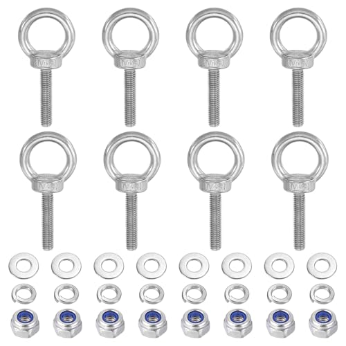 PATIKIL M6 x 30mm Lifting Shoulder Eye Bolt, 8Pcs 304 Stainless Steel Lifting Ring Threaded Eyebolt with Nuts Washers for Hanging Hammocks Articles