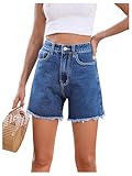 SweatyRocks Women's High Waist Denim Shorts Straight Leg Raw Hem Jean Shorts Summer Hot Pants with Pockets Medium Wash M
