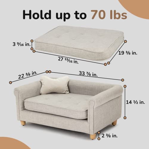 Dcee Medium Pet Sofa - Dog Sofa, Holds 70 Lbs, 33 In. Soft Velvety Pet Couch For Comfort Sleep And Joint Support, Light Gray #TOP1