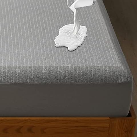 Bedecor Twin Size Mattress Protector Waterproof Mattress Cover 39"×75",Stripe Mattress Sheet Stylish Soft,Deep Pockets to 18" Grey Cover