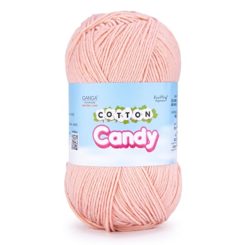 Image of Ganga Acrowools Cotton Candy Yarn - Soft Premium Cotton Blend Wool for Knitting & Crochet | Lightweight, Smooth Texture, Pastel Shades, 100gm Ball (CCY028 -Vanilla Peach)