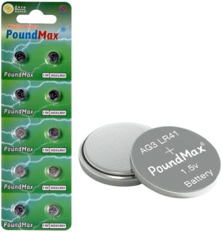 PoundMax AG3 LR41 Batteries 1.5v Alkaline Button Cell Battery - 10 Count