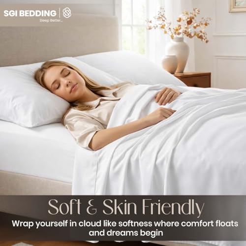 Image of SGI bedding 100% Egyptian Cotton Sheets California King Size - Cooling Sheets, Soft Breathable White Bedding, Luxury Bedding, Luxury Hotel Sheet Set, Deep Pocket 17 inch, 4 Piece Set