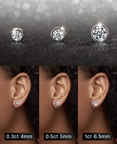 Moissanite Earrings For Men & Women, 0.3/0.5/1Ct, Vvs1 18K Rose Gold, Lab-Cut, Dazzling Sparkle, Round Bezel Gra Certified Diamond Studs, Hypoallergenic Flat Back Stud Earrings #TOP5