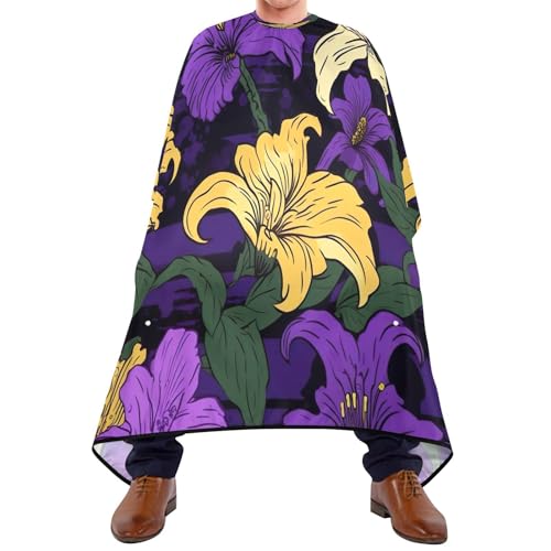 Capa para corte de cabello con fondo negro y flores, impermeable, profesional para barbería, con cierre ajustable de broche para estilismo y peluquería