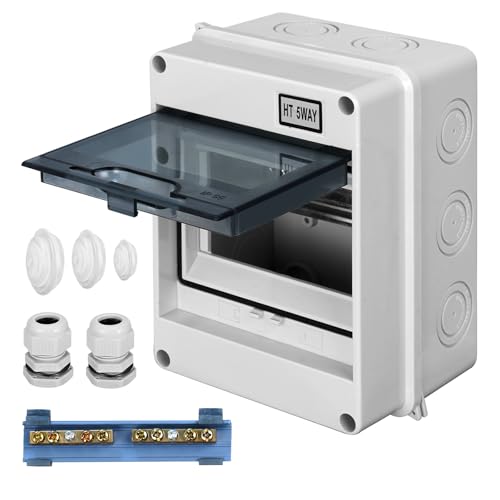 CHENGPI Consumer Unit 5 Way,Surface-Mounted Distribution Box with Copper Bars Outdoor Junction Box, IP65 Waterproof Fuse Box for Home, Office, Wet Rooms and Outdoor Areas