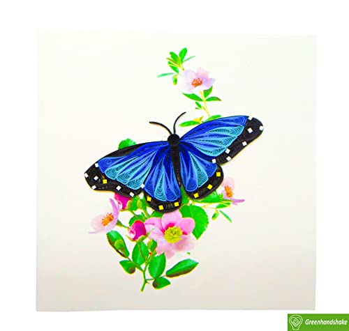 Ulysses Butterfly, Quilling Card 3D - Unique Dedicated Handmade, Design Greeting Card For Birthday, Valentine's Day, Mothers Day, Spring, Fathers Day, Graduation, Wedding, Anniversary, Thank You, Get Well, All Occasion | 6" X 6" #TOP5