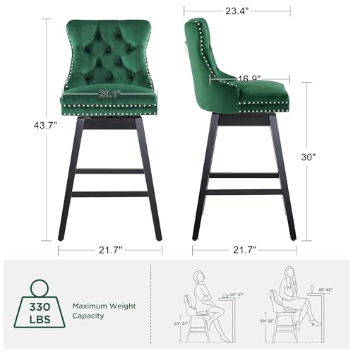 Image of Green Swivel Bar Stools, Velvet Counter Height Bar Stools Set of 4