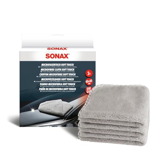 SONAX MicrofaserTuch soft touch (3 Stück) Leistungsfähiges Detailing Tuch für Polituren, Versiegelungen und den gesamten Fahrzeuginnenraum | Art-Nr. 04510000