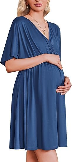 ELESOL Labor and Delivery Gown for Hospital 3 in 1 Short Sleeve Maternity Nursing Dress Nightgown