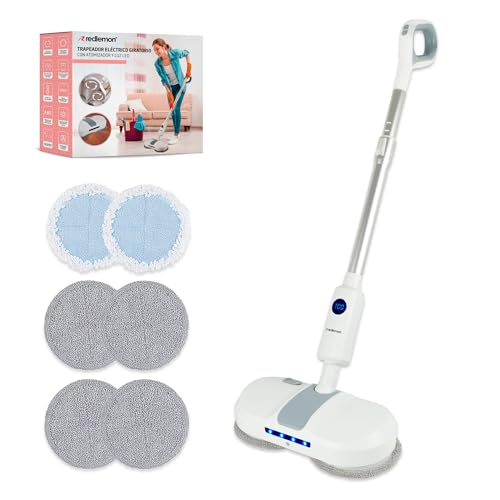 La mejor selección de Trapeador de Vapor los 5 mejores. 45 REDLEMON Trapeador Eléctrico Giratorio 200 RPM, Batería Recargable, Atomizador con Tanque de 260 ml, Iluminación LED, 6 Mopas de Repuesto y Mango Ajustable a 12 Alturas, Mop...