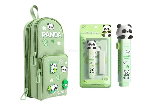 GETNAKSH Kawaii Purple Stationery Combo Set for Girls | Kawaii Pencil Case Pouch with Zipper & Push Pull Eraser with Refills | Back to School Supplies Gift for Kids (Green)