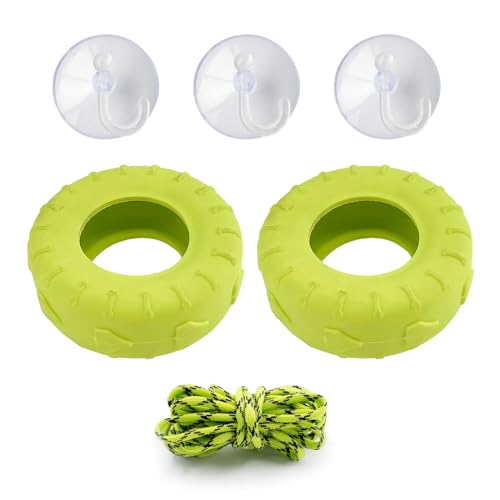 2 PCS Tree Frog Toy Tire Swing Tree Frog Habitat Miniature Tire Swing with 3 Suction Cup Hook Frog Tank Accessories Terrarium Decor Frog Climbing Swing Reptile Amphibian Crustacean Climbing Toy