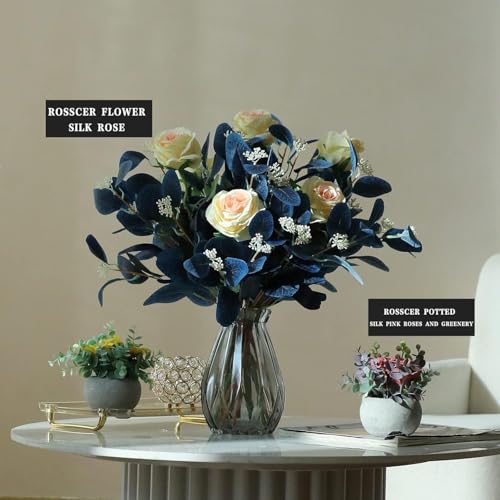 Image of TIED RIBBONS Pack of 6 Artificial Eucalyptus Flowers Bunches (Blue, 19.6 Inch) - for Vase Pot Home Decor Home Decor Living Room Side Table Centerpiece (Vase not Included)