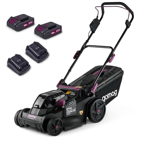 Gomag Akku Rasenmäher RSM380BL XL-Set | 38cm Schnittbreite | für 450-500 m2 | 25–75mm Schnitthöhenverstellung | 45L Korb | Brushless Akkumäher mit 2X 2Ah Akku & 2X Ladegerät