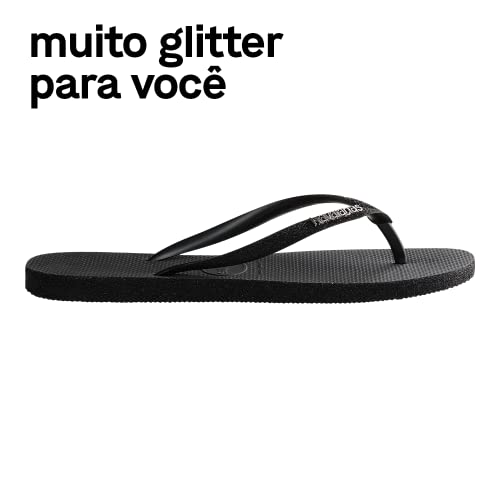 Chinelo SANDALIAS HAVAIANAS SLIM SPARKLE FC Havaianas Feminino, Preto, 8