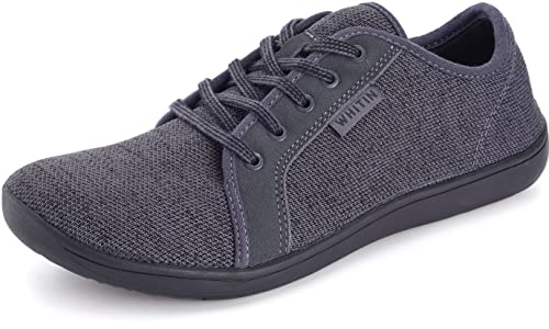 Image of WHITIN Women's Knit Barefoot Minimalist Sneakers- Lace Up Wide Fit, Grey /Black, 8.5