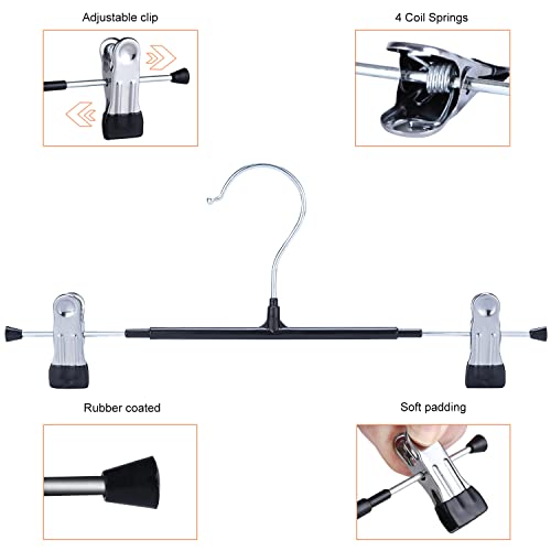 Bumodel 20 Pack 12Inch Heavy Duty Pants Skirt Hanger With Clip,Rubber Cover Metal Black Non Slip Women Hanger 360 Swivel Hook Saving Space Clothing Hanger For Adult, Men, Children, Kid, Baby #TOP2
