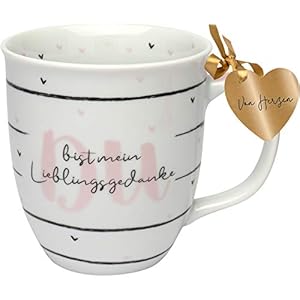 GRUSS & CO 46748 Kaffeebecher mit Spruch, Lieblingsgedanke, Porzellan, 40 cl, 1 Stück (1er Pack)