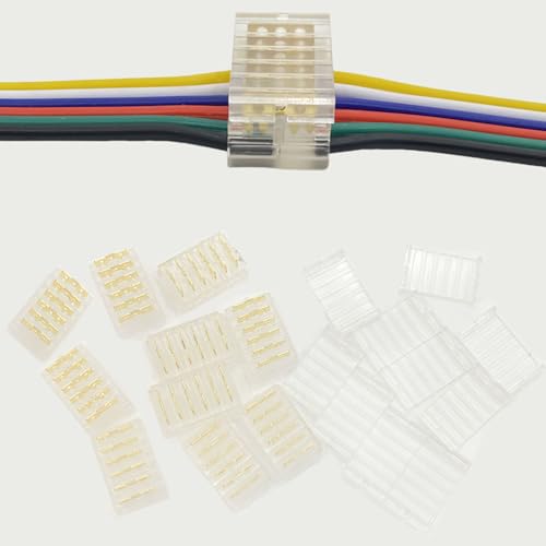 Wire Connectors Quick Connect Terminal,10pcs with Caps 6-Pin Electrical Splice Crimp, Wire to Wire Quick Connect, No Wire Stripping Required Compatible with 22-20 AWG LED Cable (6pin)