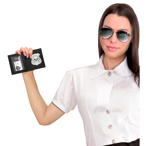 W WIDMANN MILANO Party Fashion 05859 - Polizeiabzeichen in Brieftasche, Schwarz, SWAT, Polizist, Kostüm, Accessoire, Mottoparty, Karneval