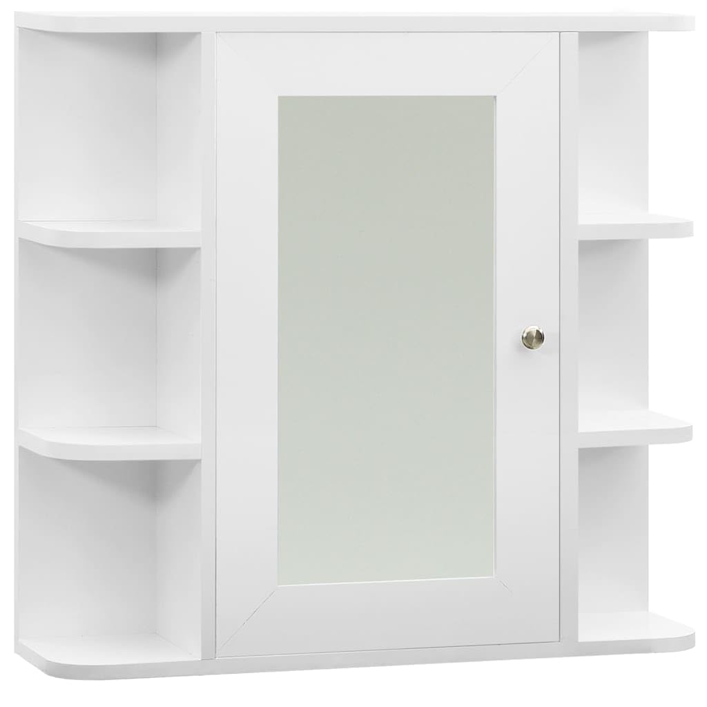 SYDE Armario de Baño con Espejo Blanco 66x17x63 cm | MDF y Vidrio, 1 Puerta, 8 Compartimentos, Almacenaje para Aseo