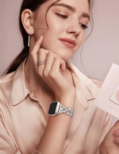 Image of TOYOUTHS Dressy Bracelet Compatible with Apple Watch Bands 38 /40 /41 /42 /44 /45 /46 /49mm Women, Celtic Stainless Steel Metal Fancy Nice Pretty Strap for iWatch Series 11 10 9 8 7 6 5 4 Ultra /SE 3 2 1