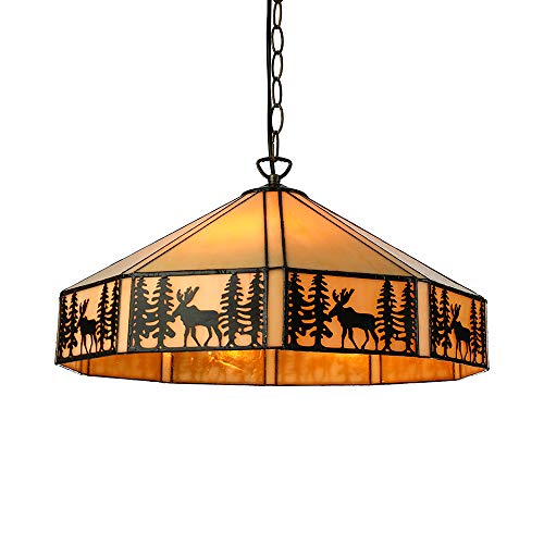 LITFAD Rustic Style Hanging Pendant Lighting in Tiffany Stained Glass LED Ceiling Hanging Light Chandelier for Kitchen Island Dining Room Restaurant Bar - 18" (45 cm)