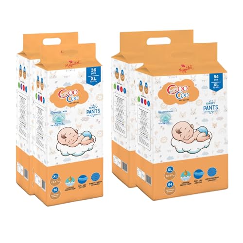 Image of Coo Coo By Mafatlal Extra Dry Baby Pull-Up Premium Diaper Pant, Size XL (Extra Large), 180 Count | 12-17 kg | Up to 12 Hrs Protection | Super Absorbent Core | Soft Elastic Waist | Leak Protection