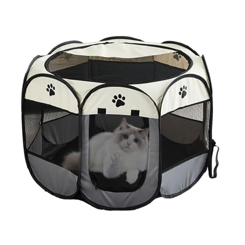 Recinto de juegos portátil para mascotas - Caja plegable desmontable para perros de tela Oxford con cremallera, jaula octogonal portátil para acampar, pasear, bonita valla para gatos para conejos