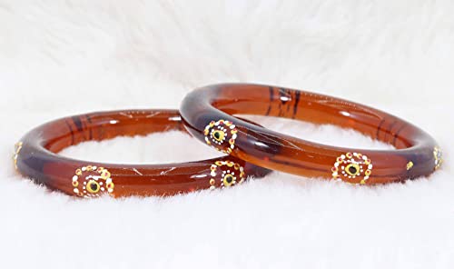 Image of NMII Traditional Glass With Diamond Cutting Pattern Glossy Finished Stylish Kada Set For Women And Girls | Crystal Glass Kada Bangles Set For Wedding, Festive