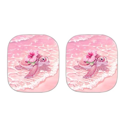 Image of Pink Turtle Sun Shade for Car Windshield Foldable 2-Piece Car Sunshades Sun Shield for Front Window Auto Sun Visor Heat Protection Car Accessories Universal Fit Most Cars