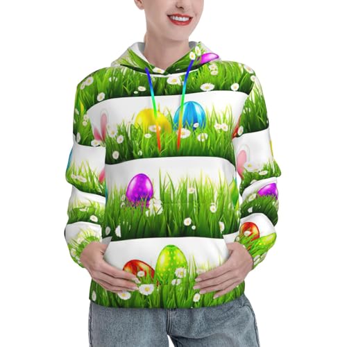 Sweat à capuche graphique femme avec motif œuf de Pâques imprimé et poche kangourou confortable