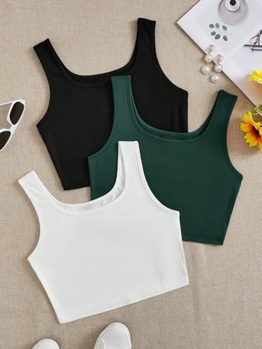 Image of Toochki Women's Knitted Sleeveless Solid Sqaure Neck Ribbed Tank & Crop Tops (Pack of 3)